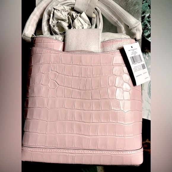 Kate spade NWT Croc Embossed Leather Crossbody/top handleBucket Bag Regan LtPink - Picture 2 of 10
